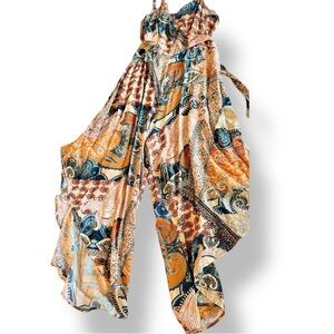 JUST HANGING Boho Patchwork Jumpsuit - Orange & Blue